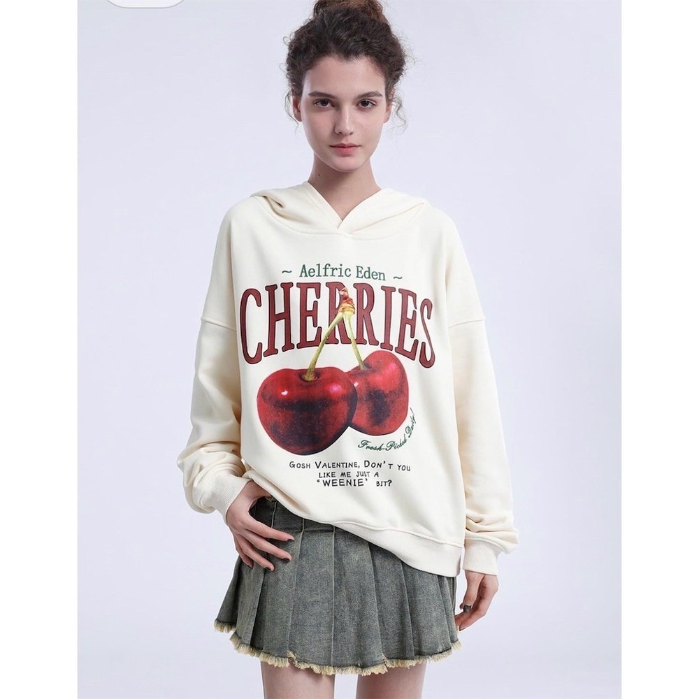 Aelfric Eden XS Hoodie Cherry Graphic Sweatshirt Women Streetwear Y2K valentine